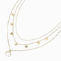 Gold Medallion Horn Multi Strand Choker Necklace,