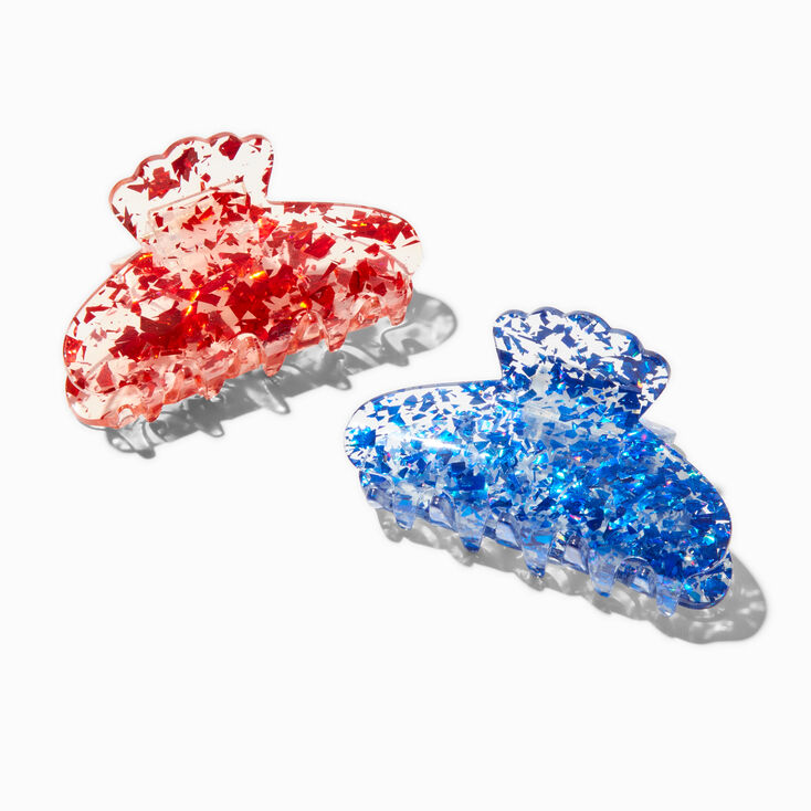 Red &amp; Blue Glitter Hair Claws - 2 Pack,