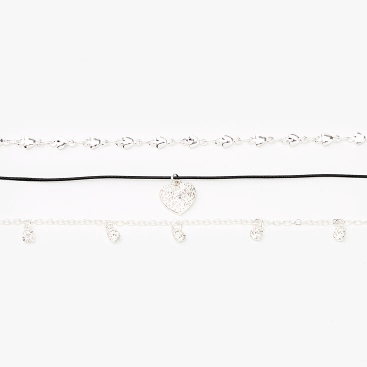 Silver Hearts Choker Necklaces - 3 Pack,