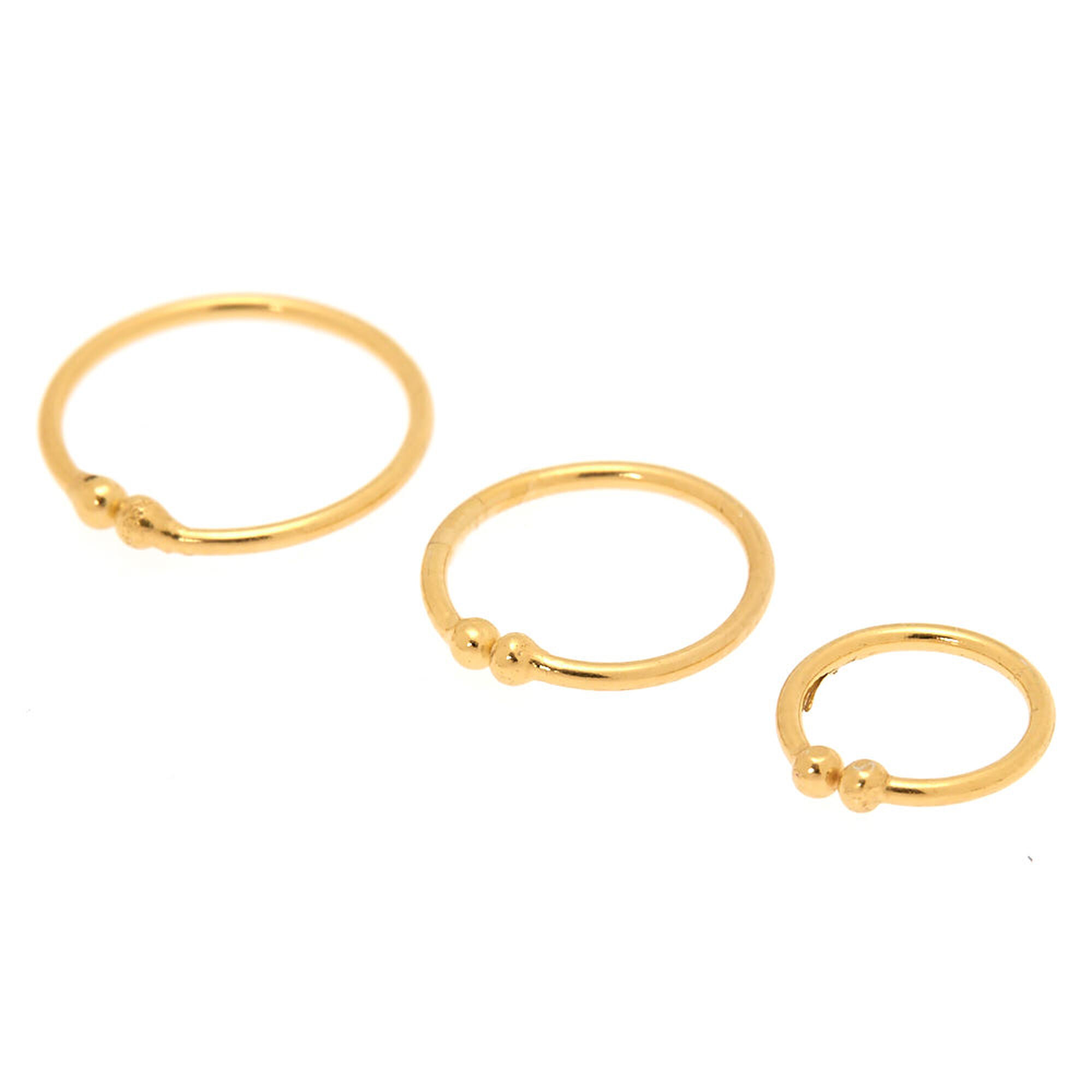 View Claires Sterling Silver Faux Nose Rings 3 Pack Gold information