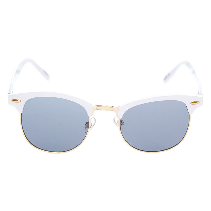 Gold Retro Browline Sunglasses - White,