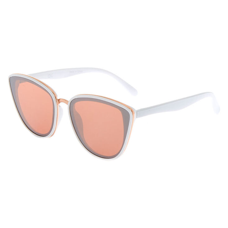 Mirrored White Mod Cat Eye Sunglasses,