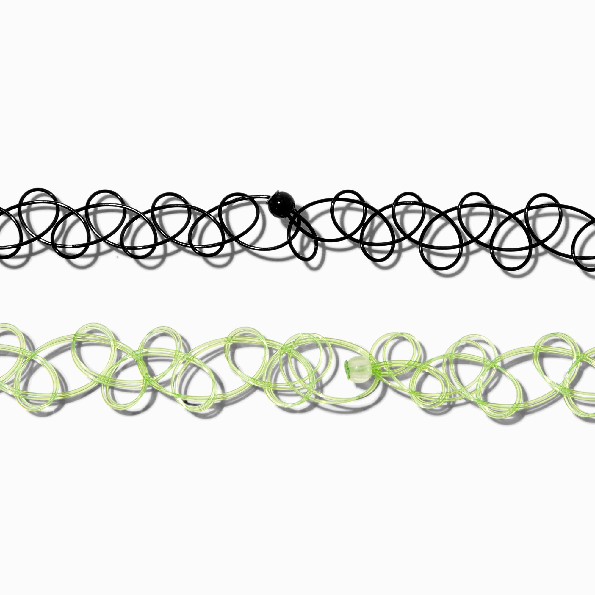 Green & Black Shamrock Tattoo Choker Necklaces - 2 Pack,