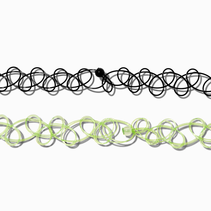 Green &amp; Black Shamrock Tattoo Choker Necklaces - 2 Pack,