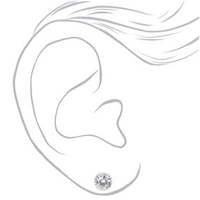 Silver-tone Cubic Zirconia 8mm Round Vintage Stud Earrings,