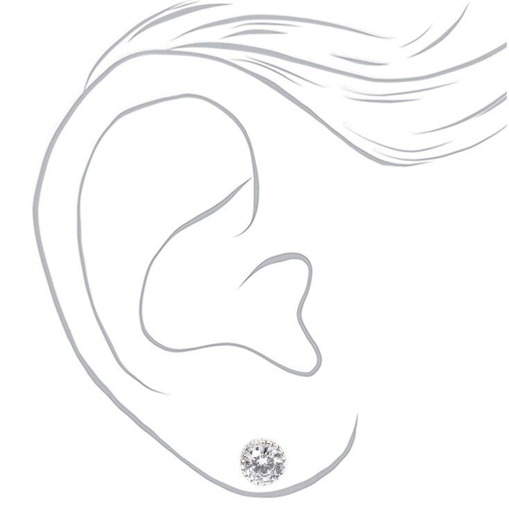 Silver Cubic Zirconia Round Vintage Stud Earrings - 8MM,