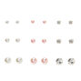 Silver-tone White &amp; Pink Pearl &amp; Crystal Graduated Stud Earrings - 9 Pack,