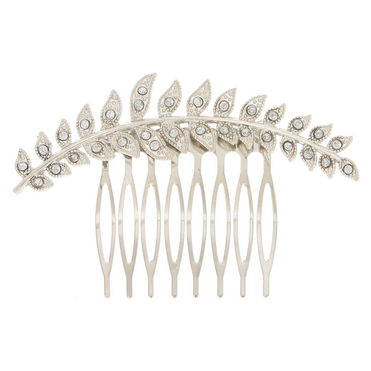 Silver Crystal Leaf Hair Comb,