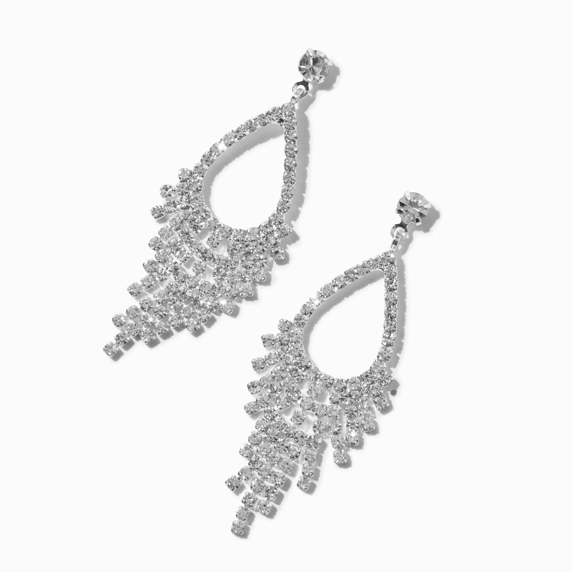 View Claires Rhinestone Chandelier 2 Drop Earrings Silver information