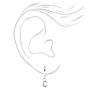 Silver Embellished Initial Huggie Hoop &amp; Stud Earrings - 3 Pack, C,