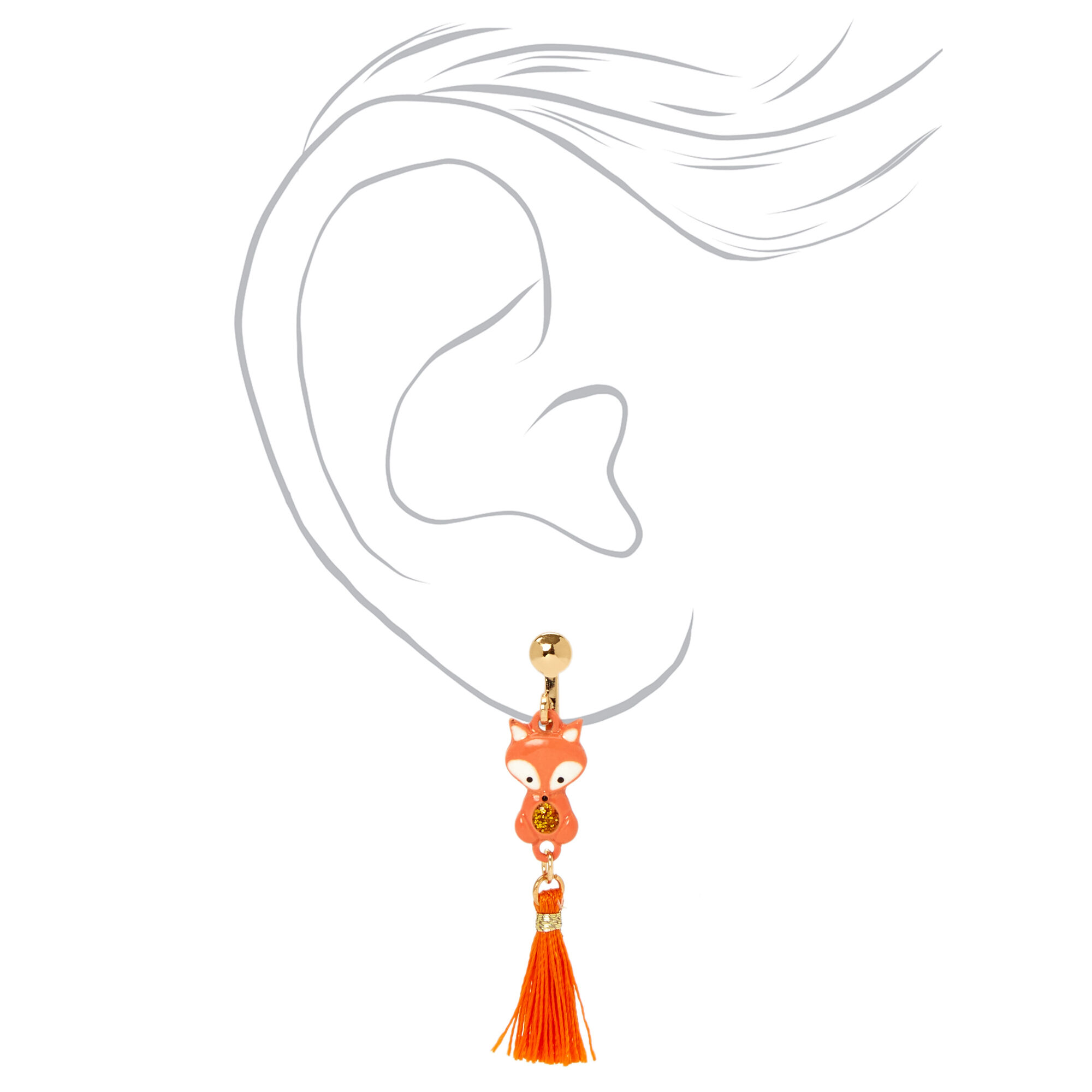 Orange Fox Tassel  2" Clip-On Drop Earrings,