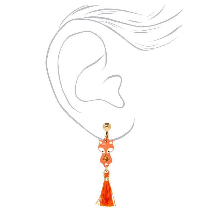 Orange Fox Tassel  2&quot; Clip-On Drop Earrings,