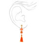 Orange Fox Tassel  2&quot; Clip-On Drop Earrings,