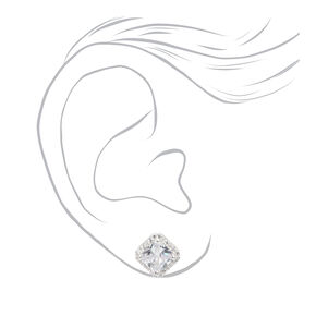 Silver-tone Square Cubic Zirconia Halo Stud Earrings,