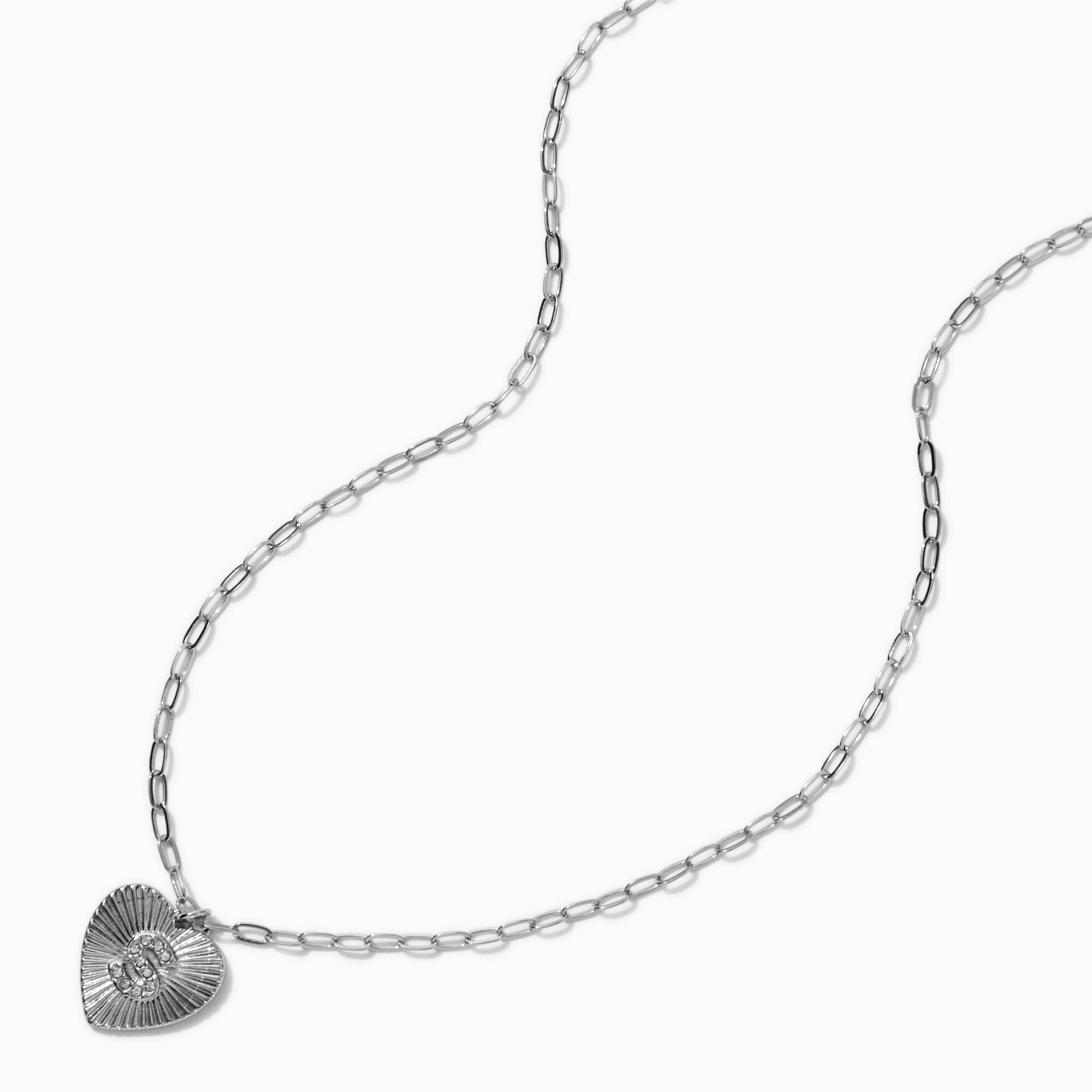 Silver-tone Radiant Heart Initial Pendant Necklace - S,
