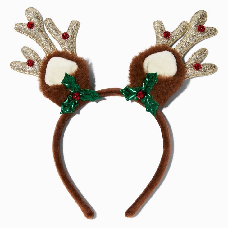 Gold Sparkle Furry Reindeer Antlers,