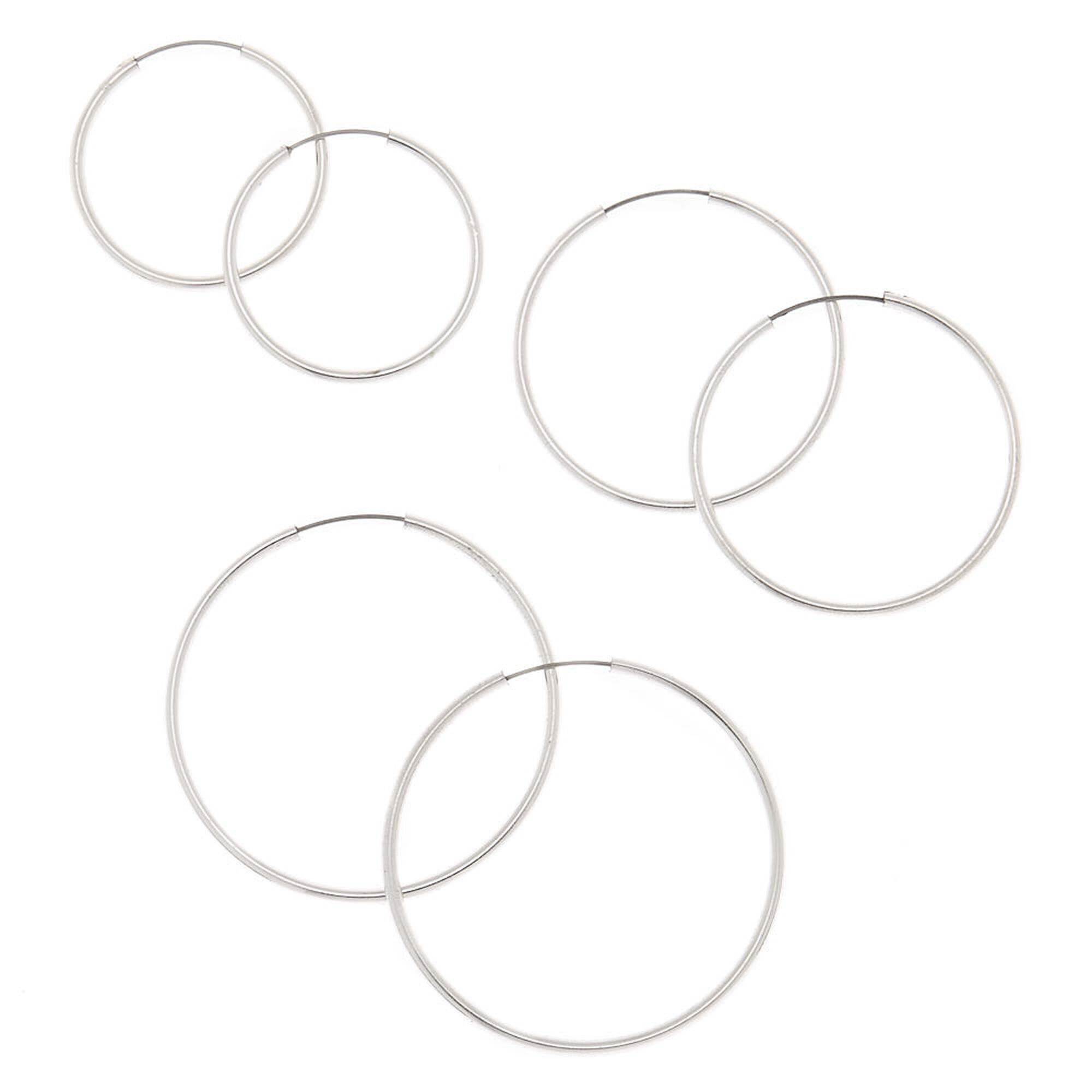 Silver Medium Graduated Hoop Earrings - 3 Pack,