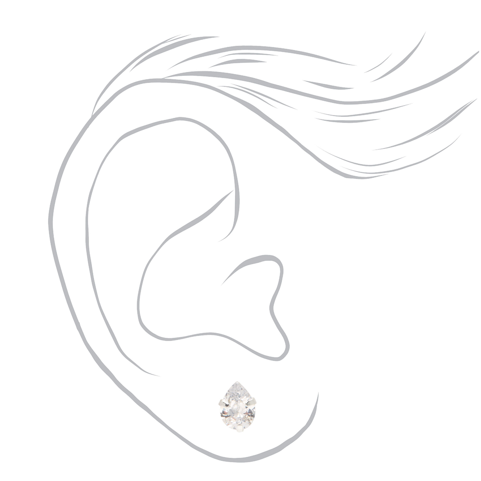 Silver Cubic Zirconia Teardrop Stud Earrings - 5MM,