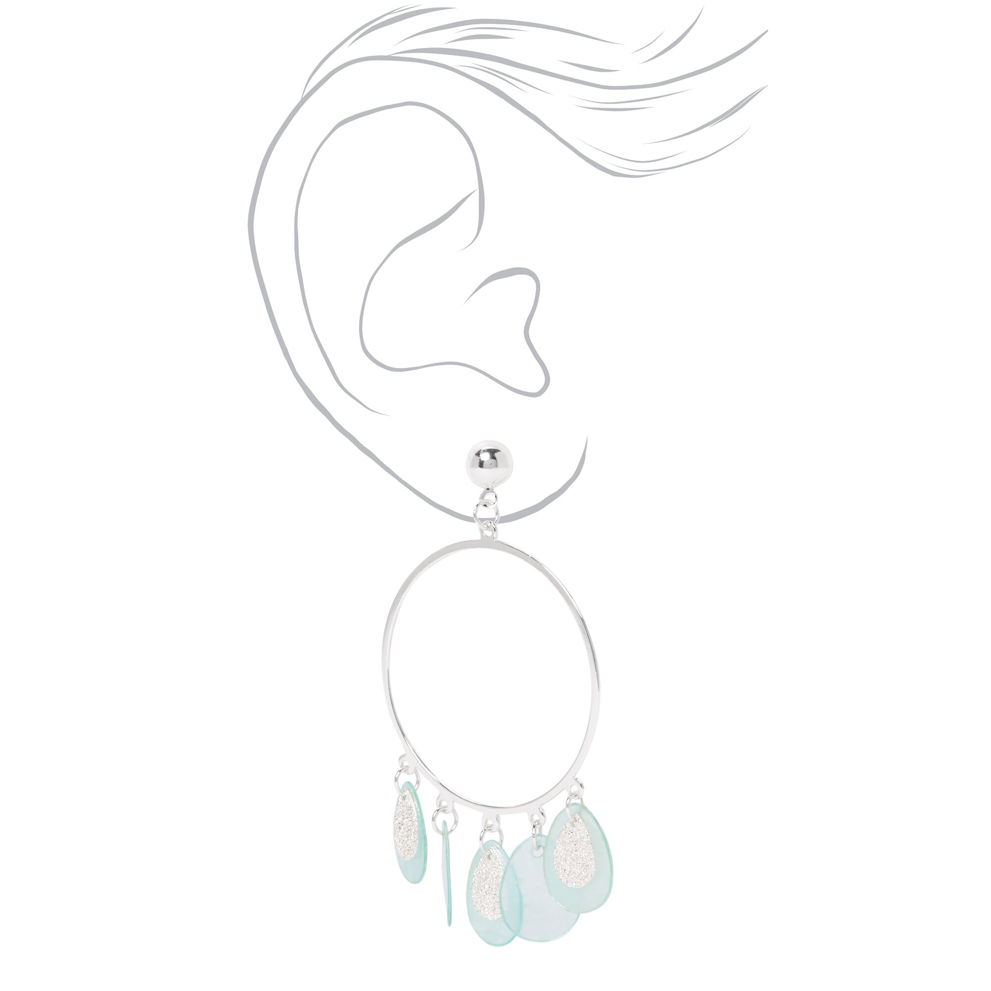 Silver 2" Circle Gypsy Seashell Drop Earrings - Mint,
