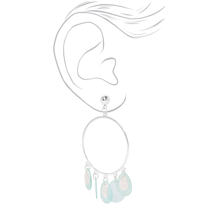 Silver 2&quot; Circle Gypsy Seashell Drop Earrings - Mint,