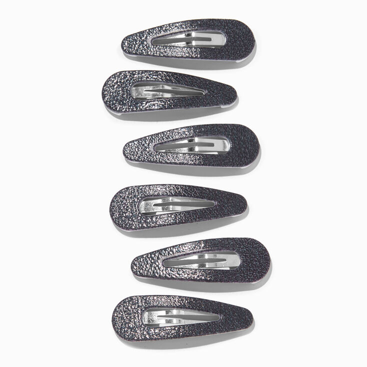 Black Textured Snap Hair Clips - 6 Pack,