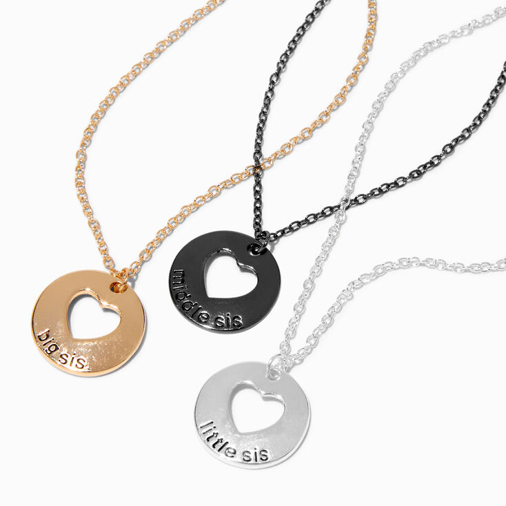 Best Friends Sisters Heart Cutout Pendant Necklaces - 3 Pack,