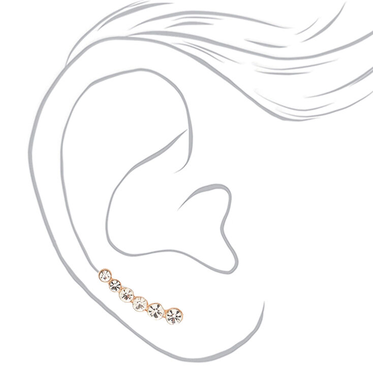 Rose Gold 1&quot; Graduated Crystal Ear Crawler Earrings,