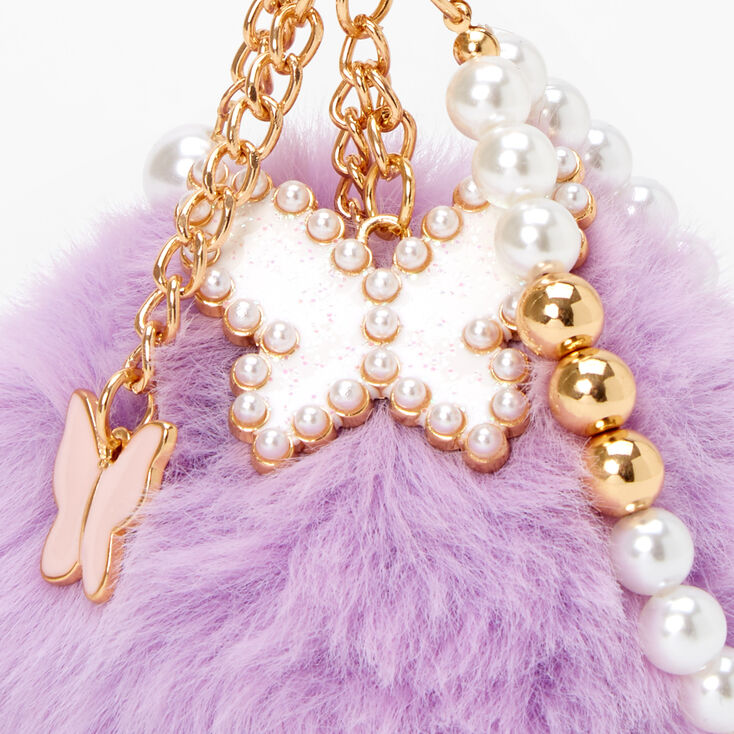 Butterfly Pearl Pom Keychain - Purple,