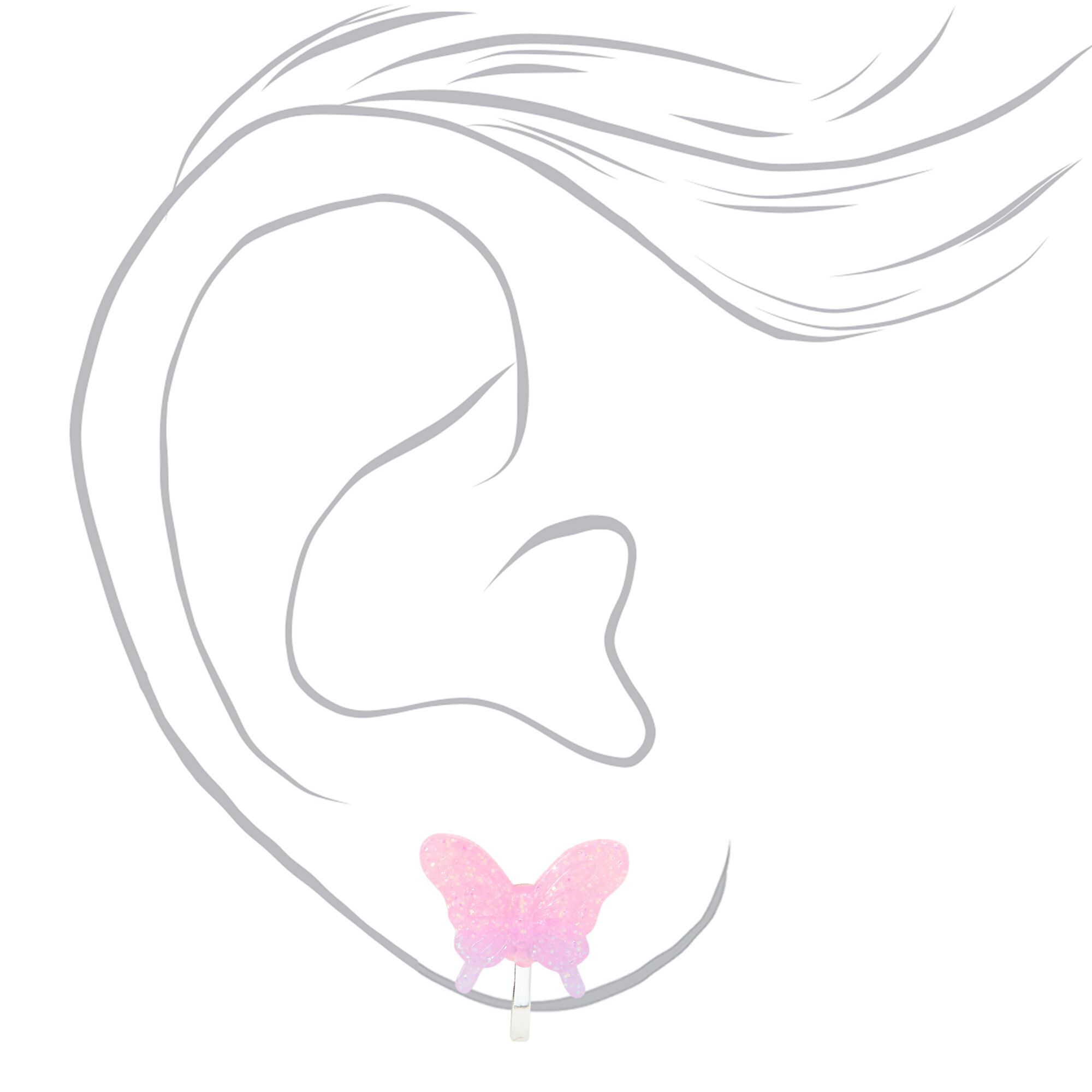 Silver Glow In The Dark Glitter Butterfly Clip On Earrings - Pink,