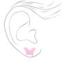 Silver Glow In The Dark Glitter Butterfly Clip On Earrings - Pink,