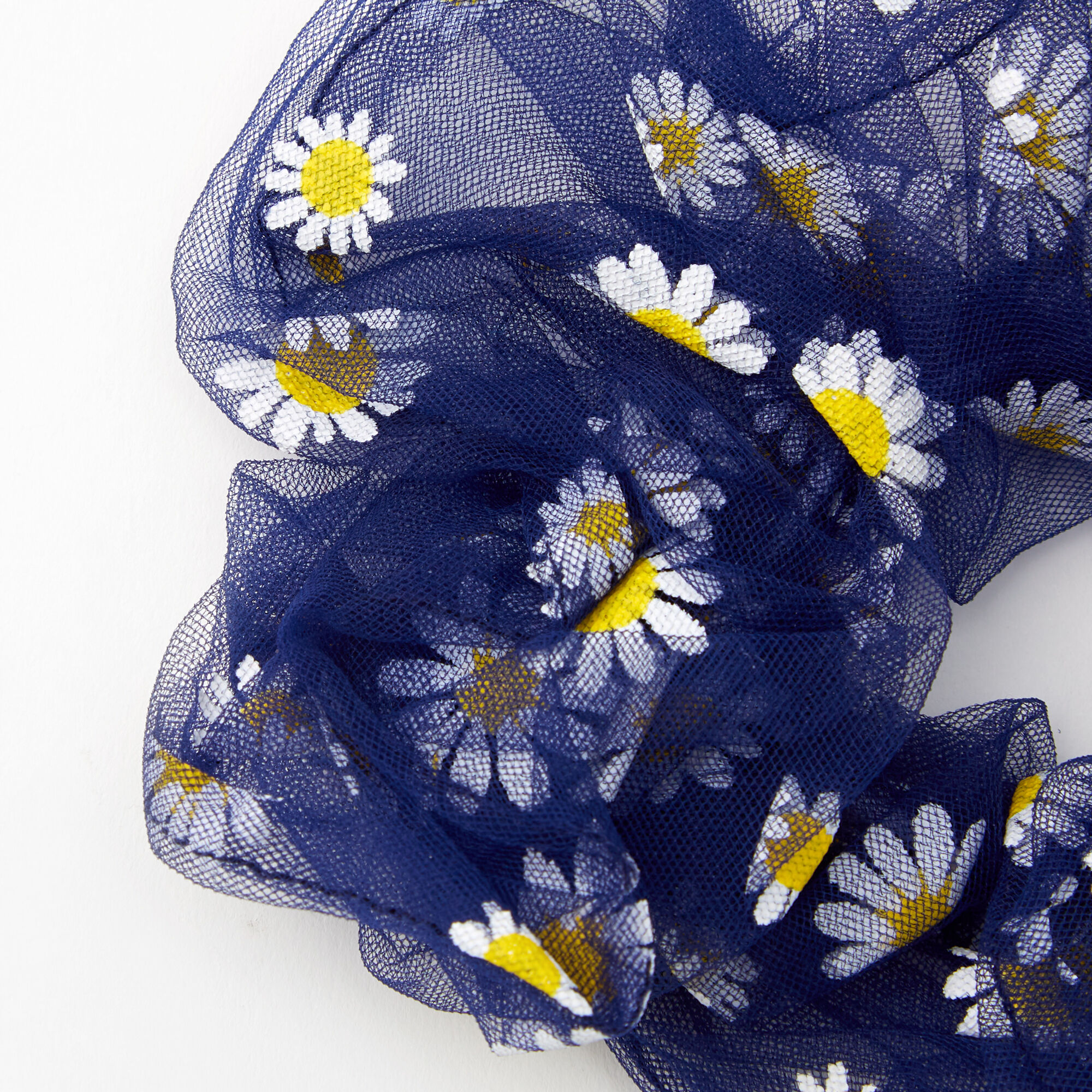 Giant Sheer Mesh Daisy Hair Scrunchie - Navy,
