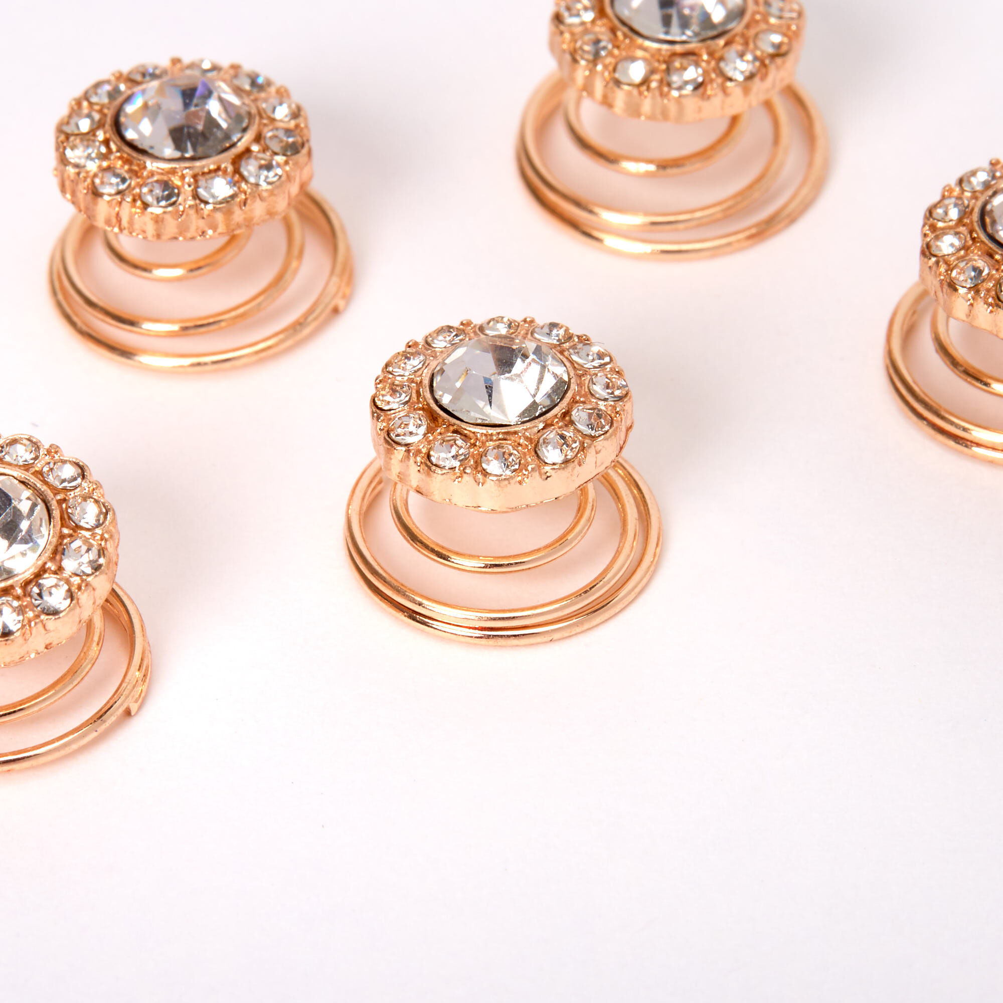 Rose Gold Rhinestone Halo Hair Spinners - 6 Pack,