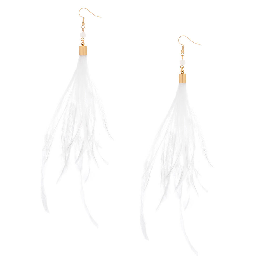 5" Feather Tassel Drop Earrings - White,