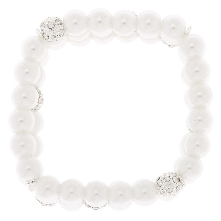 Bracelet &eacute;lastique multi-rangs avec perles d&#39;imitation couleur argent&eacute;,