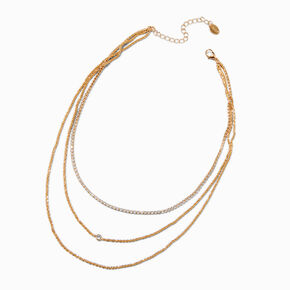 Gold-tone Cubic Zirconia Bezel Laser Multi-Strand Chain Necklace,