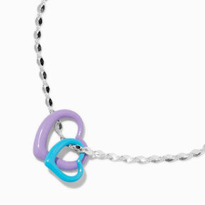 Purple &amp; Blue Enamel Double Heart Pendant Necklace,