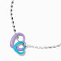 Purple &amp; Blue Enamel Double Heart Pendant Necklace,