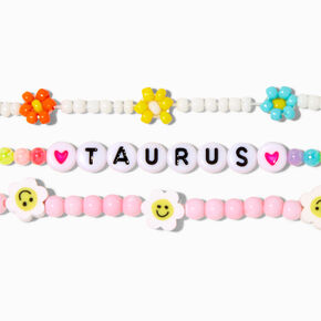 Zodiac Daisy Happy Face Beaded Stretch Bracelets - 3 Pack, Taurus,