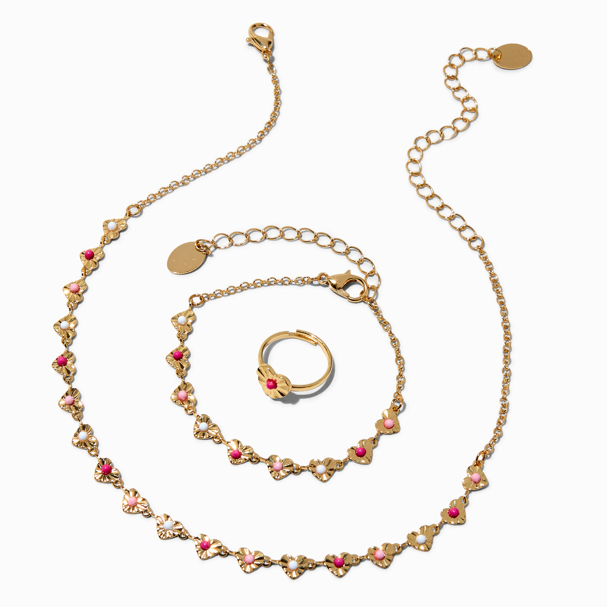 View Claires Club Tone Connected Heart Jewelry Set 3 Pack Gold information