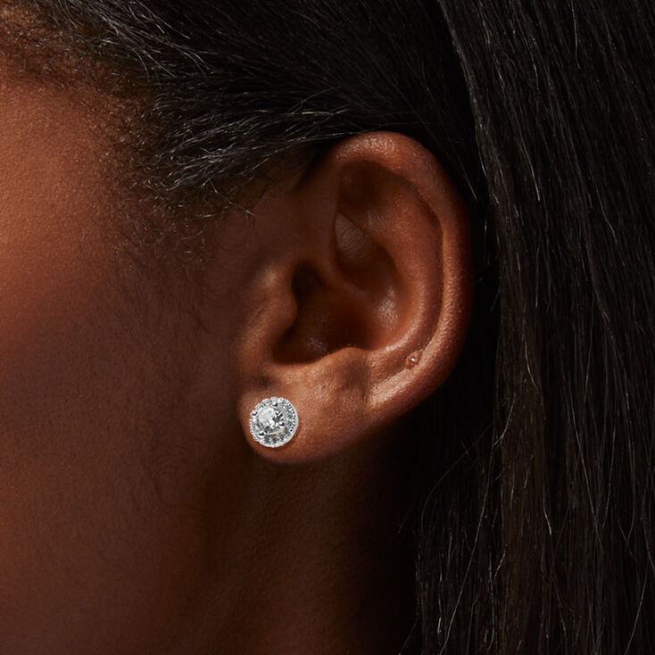 Silver-tone Cubic Zirconia Halo Studs Earrings - 3 Pack,