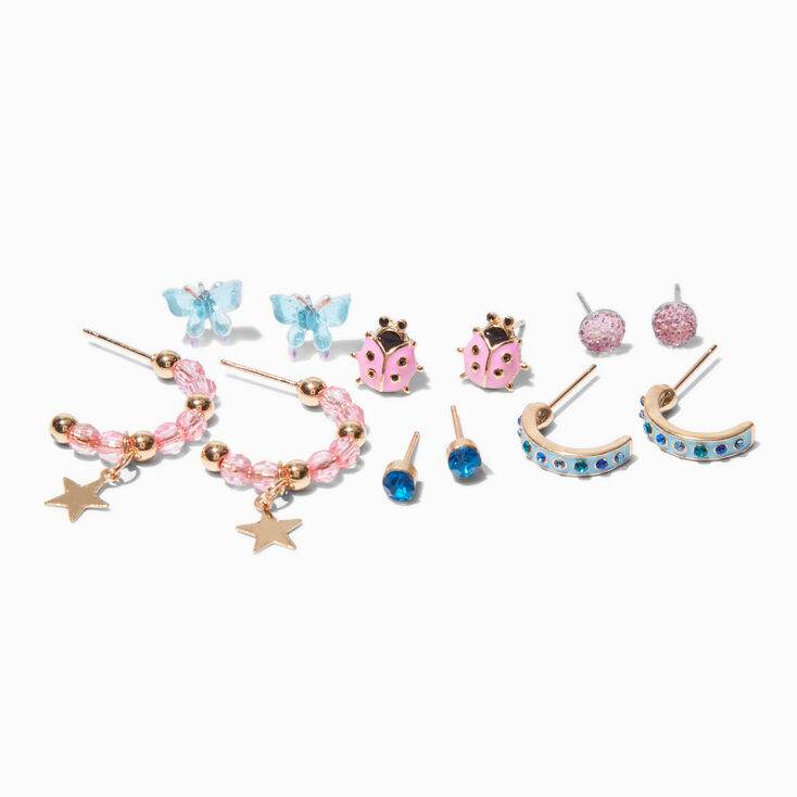 Pink &amp; Blue Summer Mixed Stud Earrings - 6 Pack,