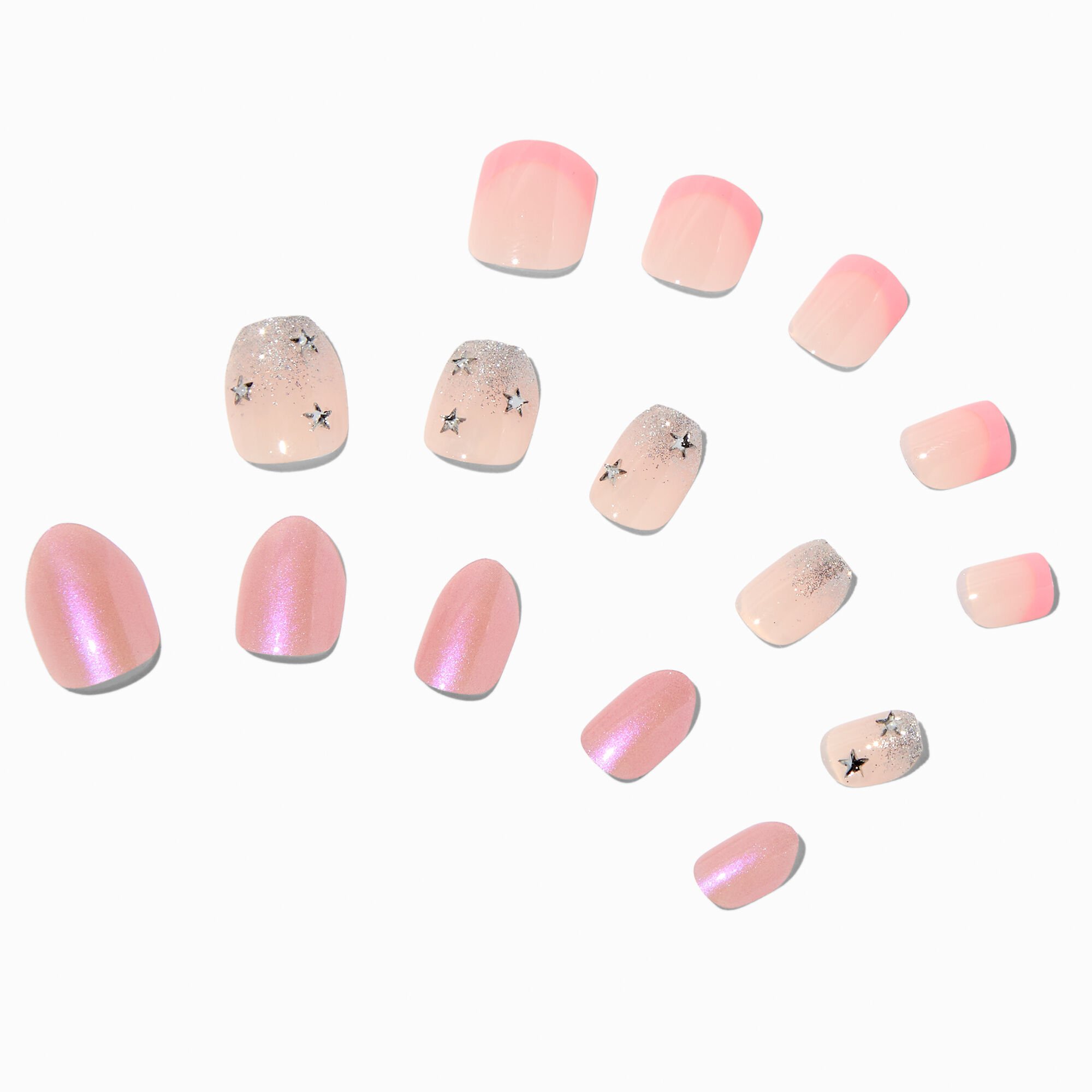 Pink Gem Mixed Press On Vegan Faux Nail Set - 3 Pack,