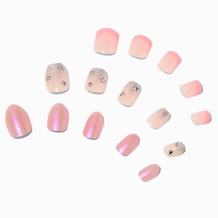 Pink Gem Mixed Press On Vegan Faux Nail Set - 3 Pack,