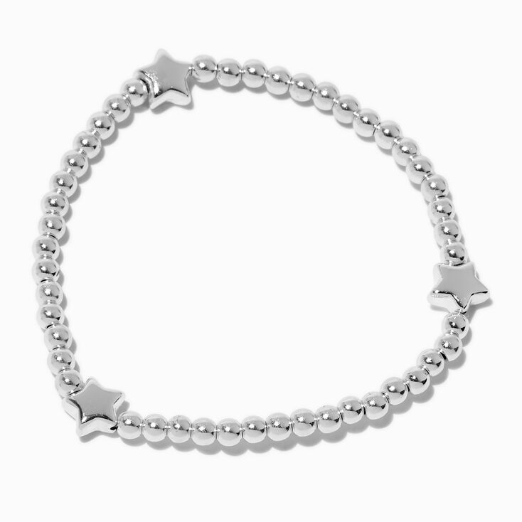Silver-tone Star Beaded Stretch Bracelet,