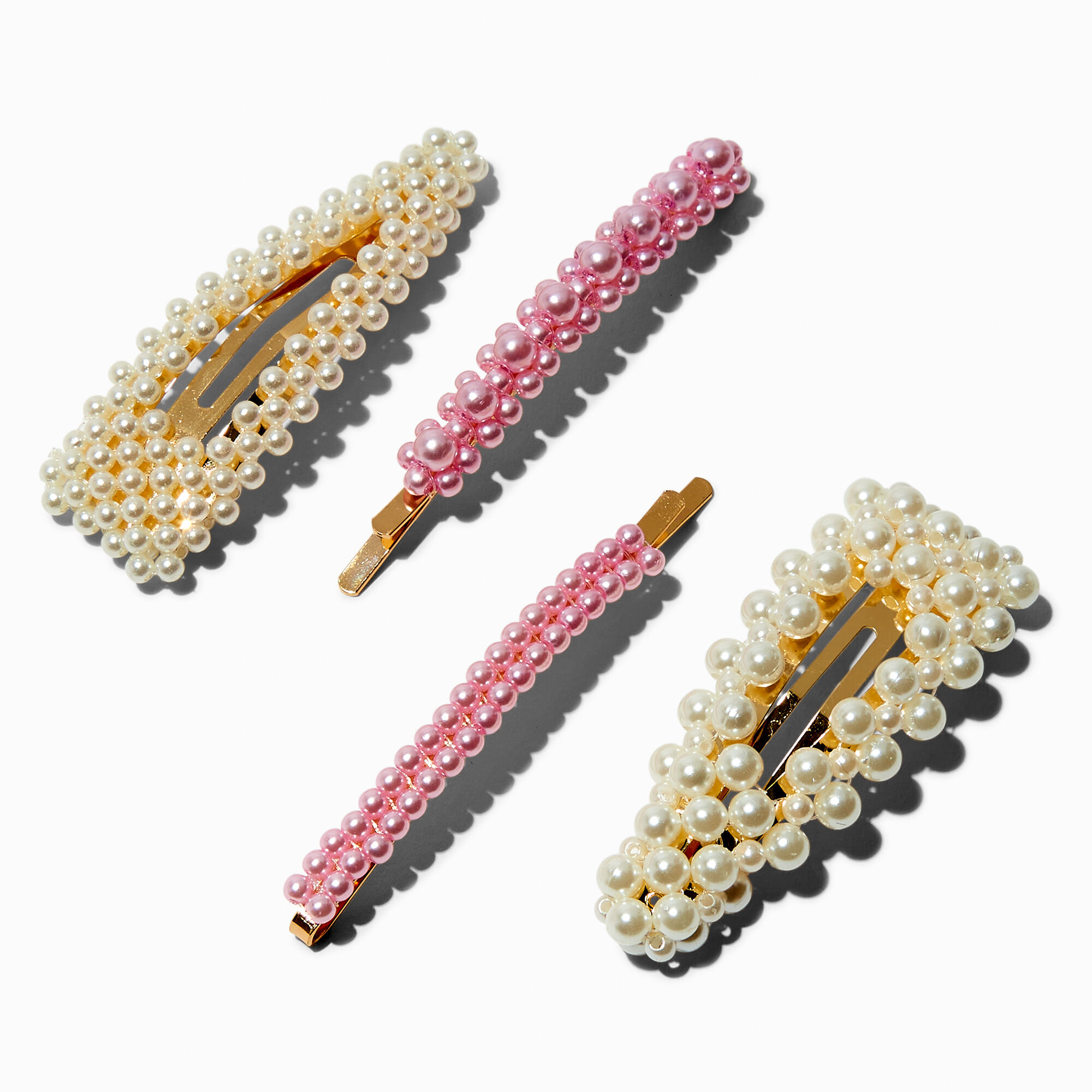 View Mean Girls X Claires Pink Pearl Snap Hair Clips Pins 4 Pack White information