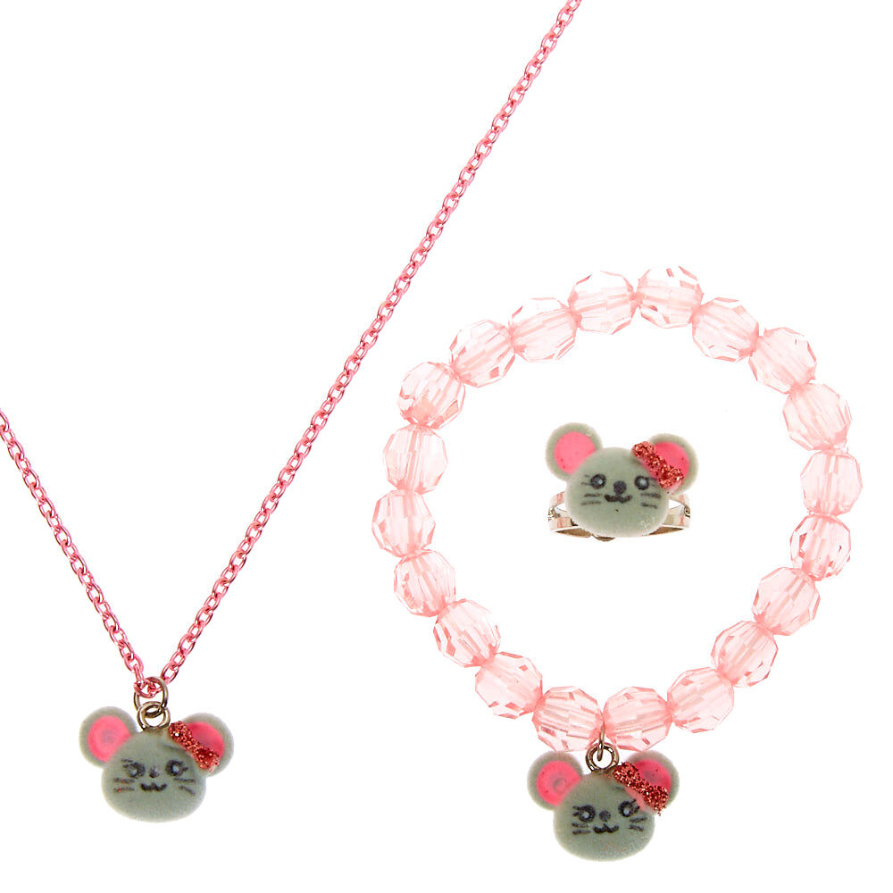 Claire s Club Fuzzy Mouse Jewellery Set 3 Pack Claire s