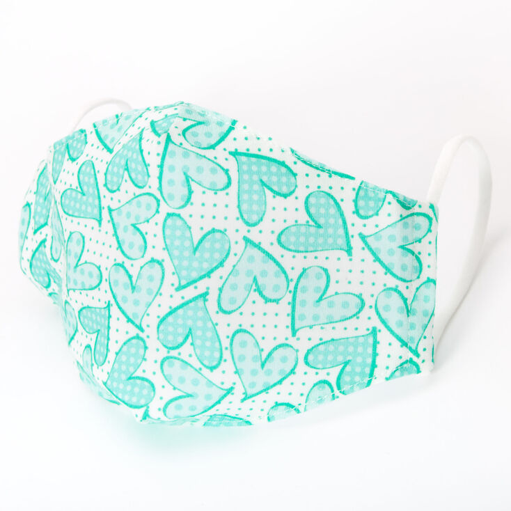 Cotton Mint Heart Polka Dot Face Mask &ndash; Child Medium/Large,