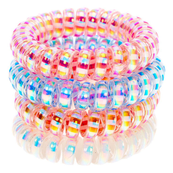 Striped Holographic Spiral Hair Ties 4 Pack Claire S Us
