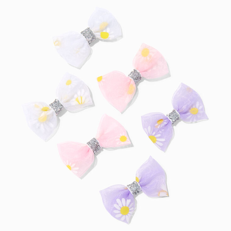 Claire&#39;s Club Chiffon Daisy Hair Bow Clips - 6 Pack,