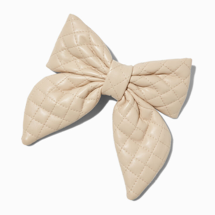 Cream Puffy Quilted Hair Bow Clip,